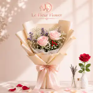 ช่อดอกกุหลาบชมพู 2 ดอก Le Fleur Rosé Serenity