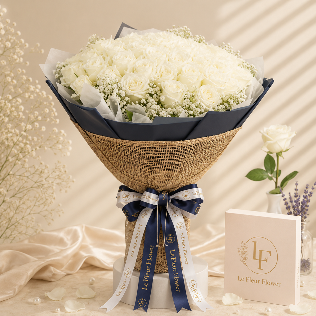 ช่อดอกกุหลาบขาว 25 ดอก Le Fleur Eternal Grace