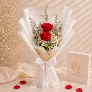 ช่อดอกกุหลาบแดง 2 ดอก Le Fleur Ruby Duet