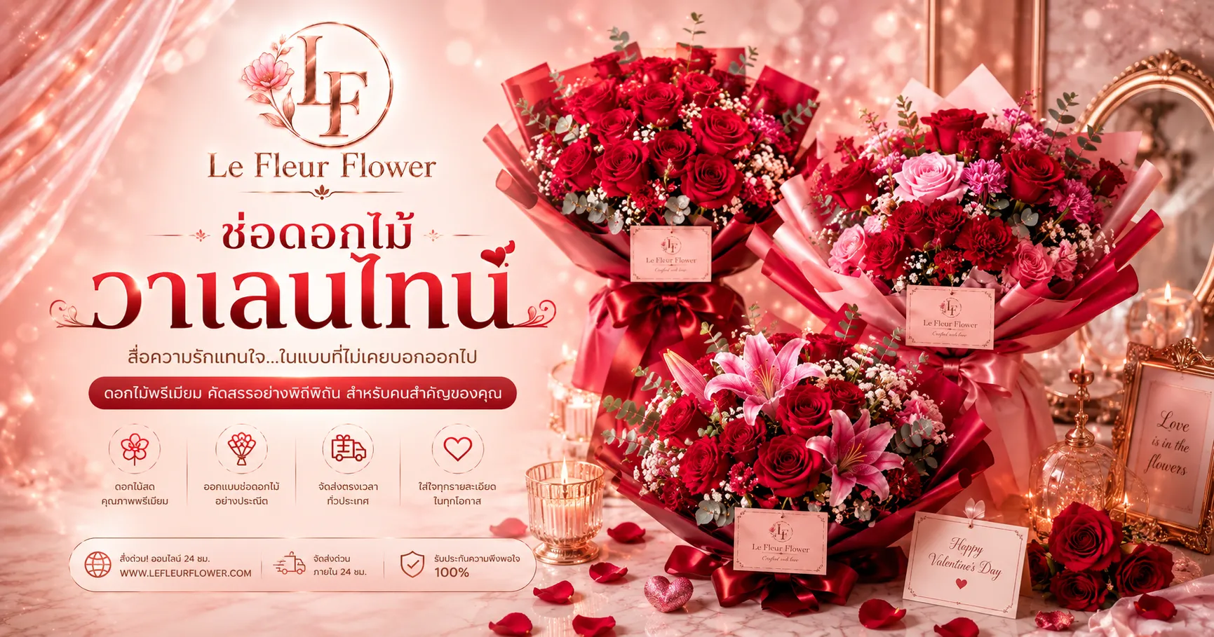 ร้านดอกไม้ใกล้ฉัน Le Fleur Flower ช่อดอกไม้หรู สไตล์ฝรั่งเศส