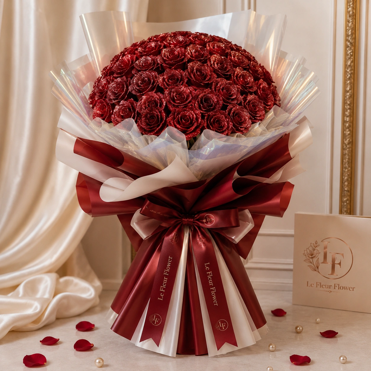 ช่อดอกกุหลาบกลิตเตอร์ Le Fleur Rose Imperiale