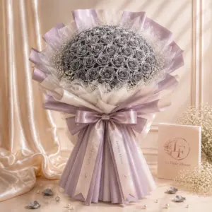 ช่อดอกกุหลาบกลิตเตอร์สีเงิน Le Fleur Argent Eternis
