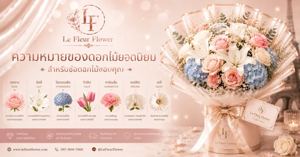ความหมายของดอกไม้ยอดนิยมสำหรับช่อดอกไม้ขอบคุณ